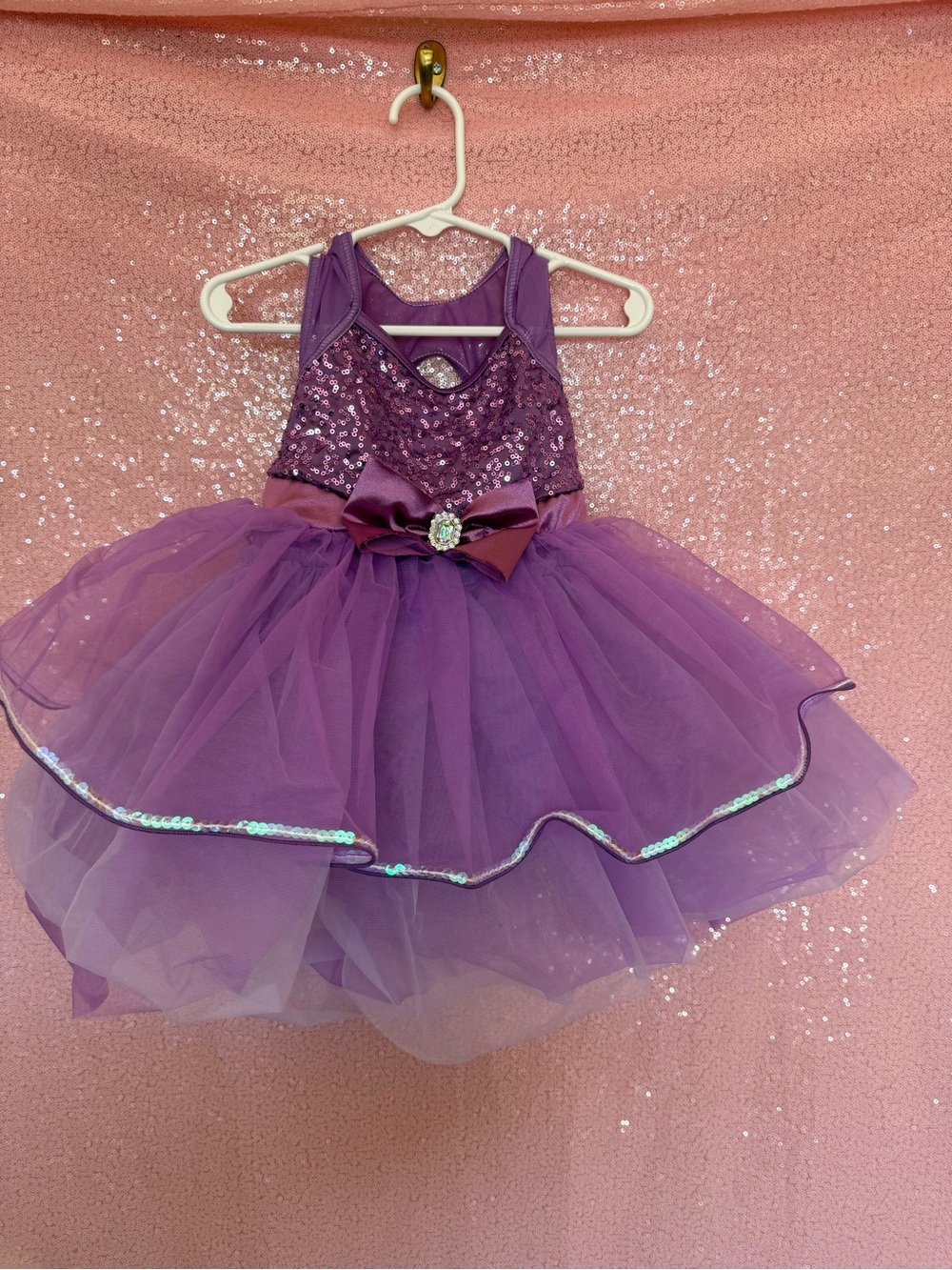 Weissman Purple Sequin Tulle Dance Costume with Bow